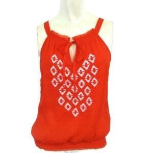 White House Black Market Orange Embroidered Top XS